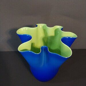 Gorgeous Designs Art Glass Handkerchief Vase Blue Green Cased Glass